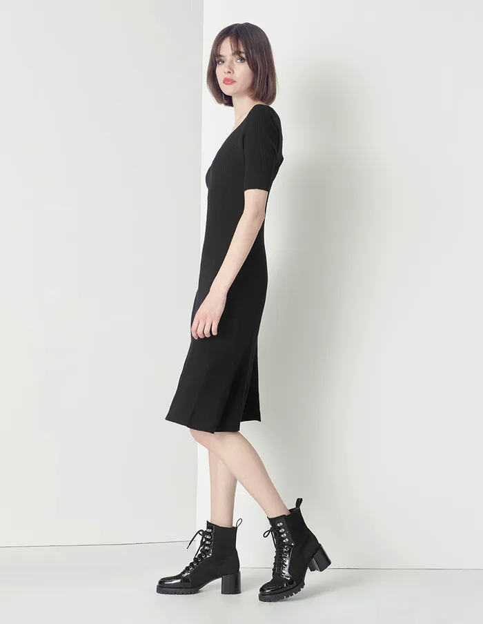 MARYLING Knit Dress Vneck Aline With Cable Knitted Dress Black 8211 Women MARYLING Knit Dress Vneck Aline With Cable Knitted Dress Black 8211 Women