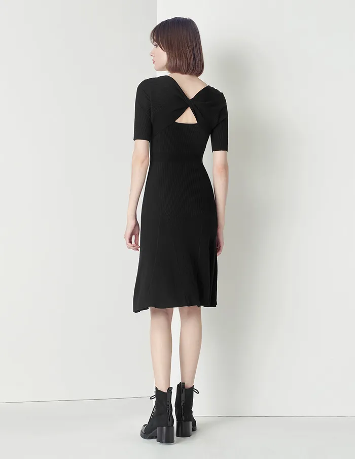 MARYLING Knit Dress Vneck Aline With Cable Knitted Dress Black 8211 Women MARYLING Knit Dress Vneck Aline With Cable Knitted Dress Black 8211 Women
