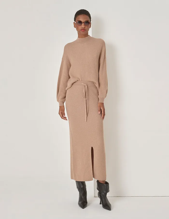 MARYLING Knitwear Beige Knit Mock Neck Sweater Camel 8211 Women
