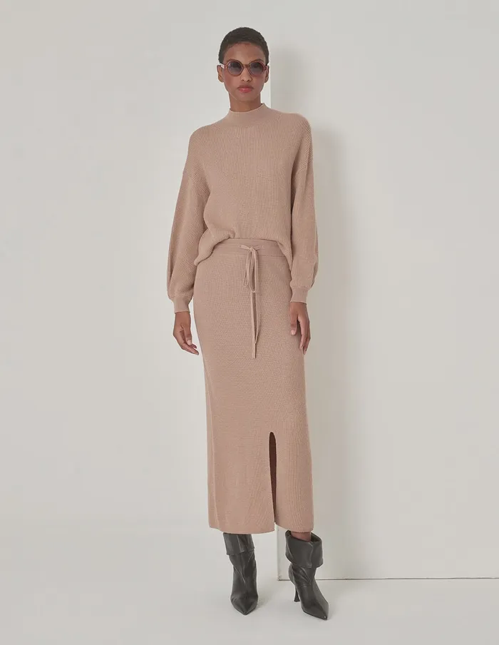 MARYLING Knitwear Beige Knit Mock Neck Sweater Camel 8211 Women MARYLING Knitwear Beige Knit Mock Neck Sweater Camel 8211 Women