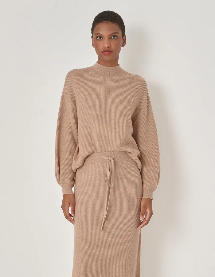 MARYLING Knitwear Beige Knit Mock Neck Sweater Camel 8211 Women MARYLING Knitwear Beige Knit Mock Neck Sweater Camel 8211 Women