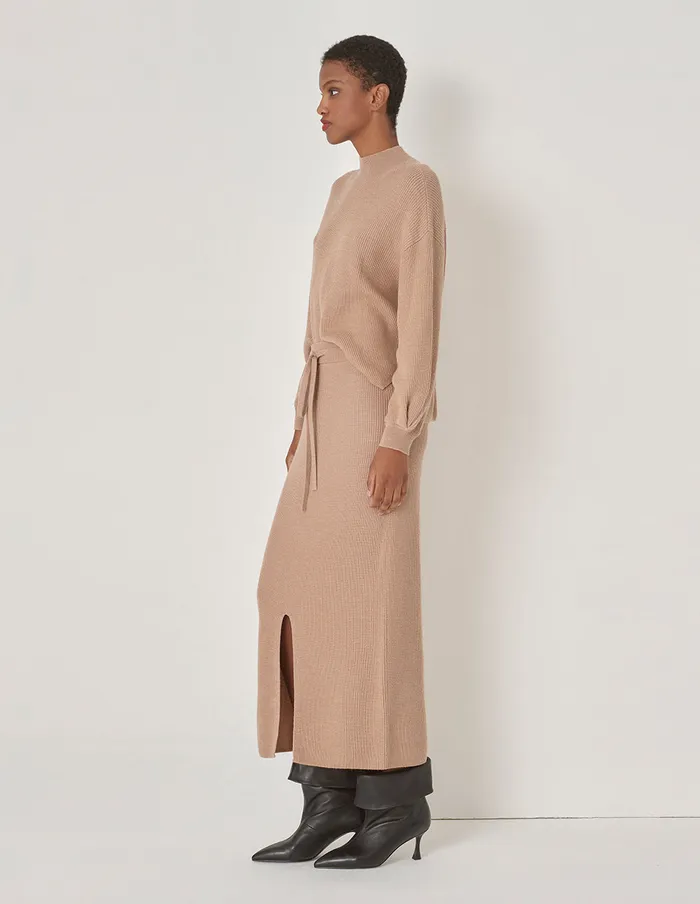 MARYLING Knitwear Beige Knit Mock Neck Sweater Camel 8211 Women MARYLING Knitwear Beige Knit Mock Neck Sweater Camel 8211 Women