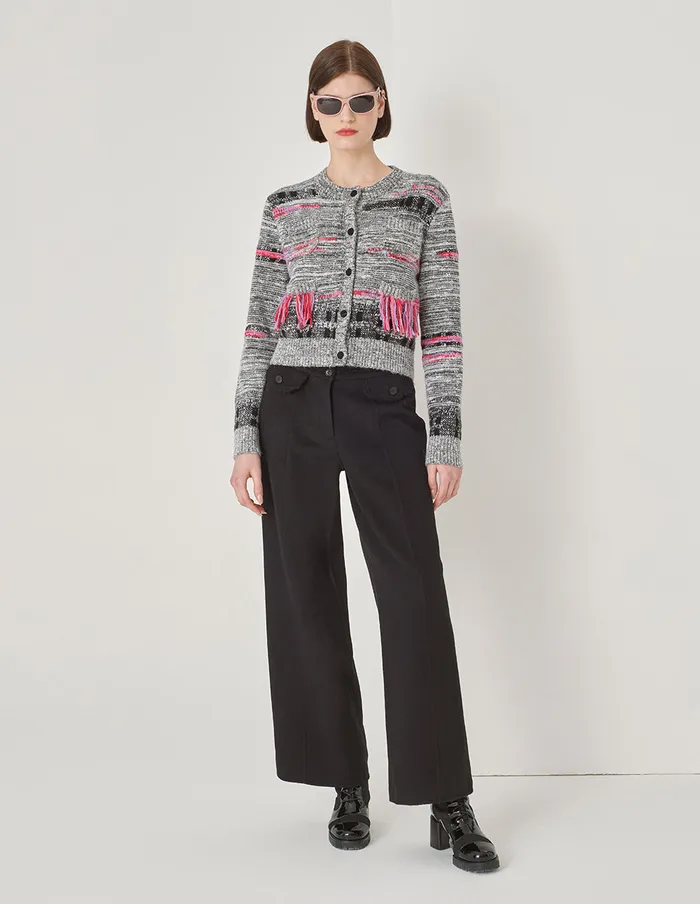 MARYLING Knitwear Black And White Mixed Colour Knitted Cardigan Grey And Pink 8211 Women MARYLING Knitwear Black And White Mixed Colour Knitted Cardigan Grey And Pink 8211 Women