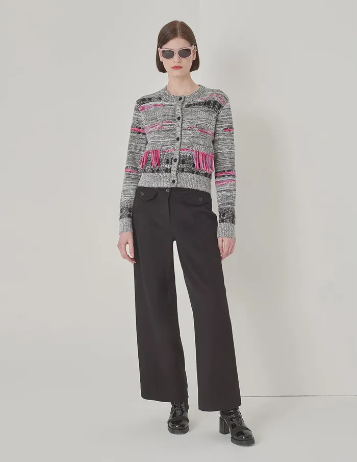 MARYLING Knitwear Black And White Mixed Colour Knitted Cardigan Grey And Pink 8211 Women MARYLING Knitwear Black And White Mixed Colour Knitted Cardigan Grey And Pink 8211 Women