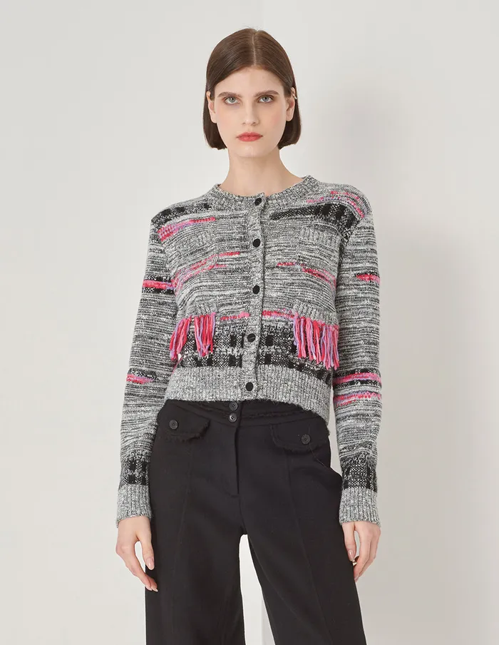 MARYLING Knitwear Black And White Mixed Colour Knitted Cardigan Grey And Pink 8211 Women MARYLING Knitwear Black And White Mixed Colour Knitted Cardigan Grey And Pink 8211 Women