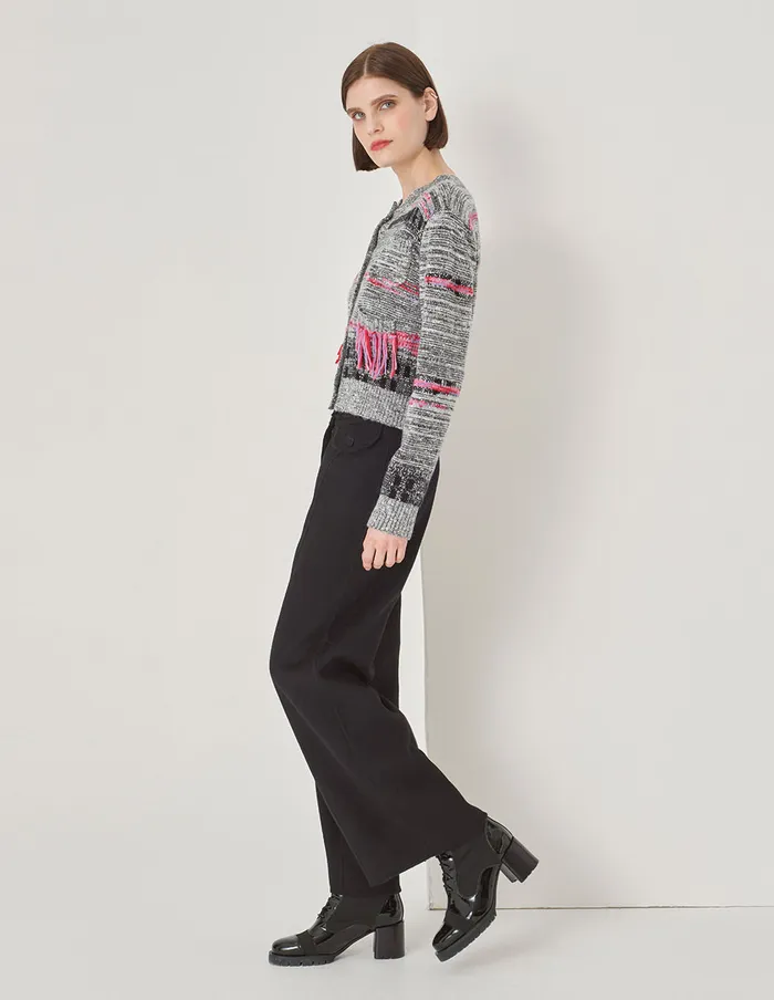 MARYLING Knitwear Black And White Mixed Colour Knitted Cardigan Grey And Pink 8211 Women MARYLING Knitwear Black And White Mixed Colour Knitted Cardigan Grey And Pink 8211 Women