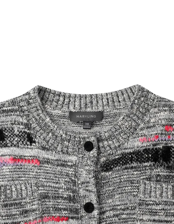 MARYLING Knitwear Black And White Mixed Colour Knitted Cardigan Grey And Pink 8211 Women MARYLING Knitwear Black And White Mixed Colour Knitted Cardigan Grey And Pink 8211 Women