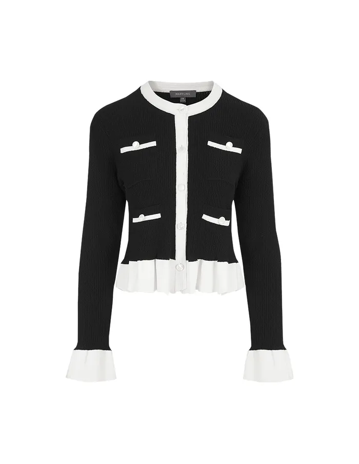 MARYLING Knitwear Black Ruffled Knitted Cardigan Monochrome 8211 Women MARYLING Knitwear Black Ruffled Knitted Cardigan Monochrome 8211 Women