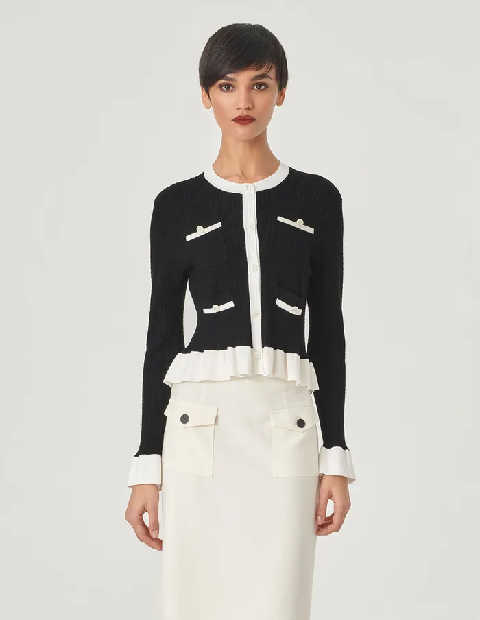 MARYLING Knitwear Black Ruffled Knitted Cardigan Monochrome 8211 Women MARYLING Knitwear Black Ruffled Knitted Cardigan Monochrome 8211 Women