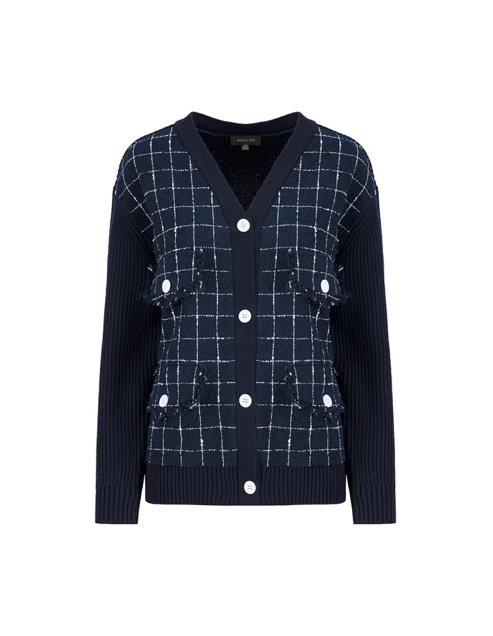 MARYLING Knitwear Blue And White Check Needle Shuttle Cardigan Mix 8211 Women MARYLING Knitwear Blue And White Check Needle Shuttle Cardigan Mix 8211 Women