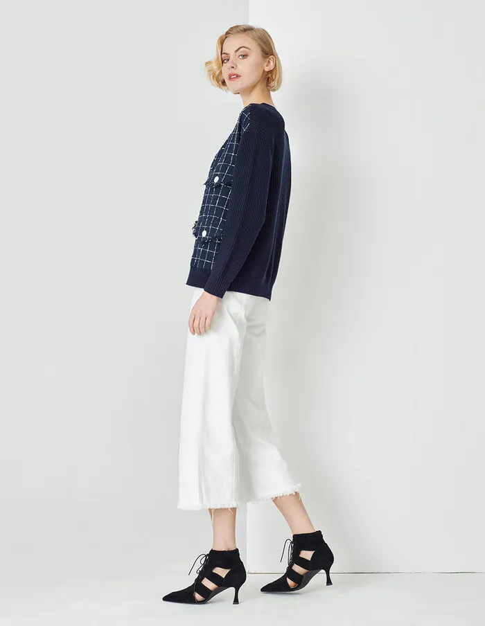 MARYLING Knitwear Blue And White Check Needle Shuttle Cardigan Mix 8211 Women MARYLING Knitwear Blue And White Check Needle Shuttle Cardigan Mix 8211 Women
