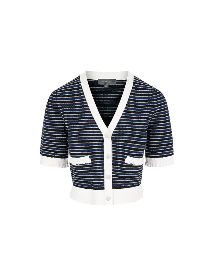 MARYLING Knitwear Colour Block VNeck Knitted Cardigan Blue And White 8211 Women MARYLING Knitwear Colour Block VNeck Knitted Cardigan Blue And White 8211 Women