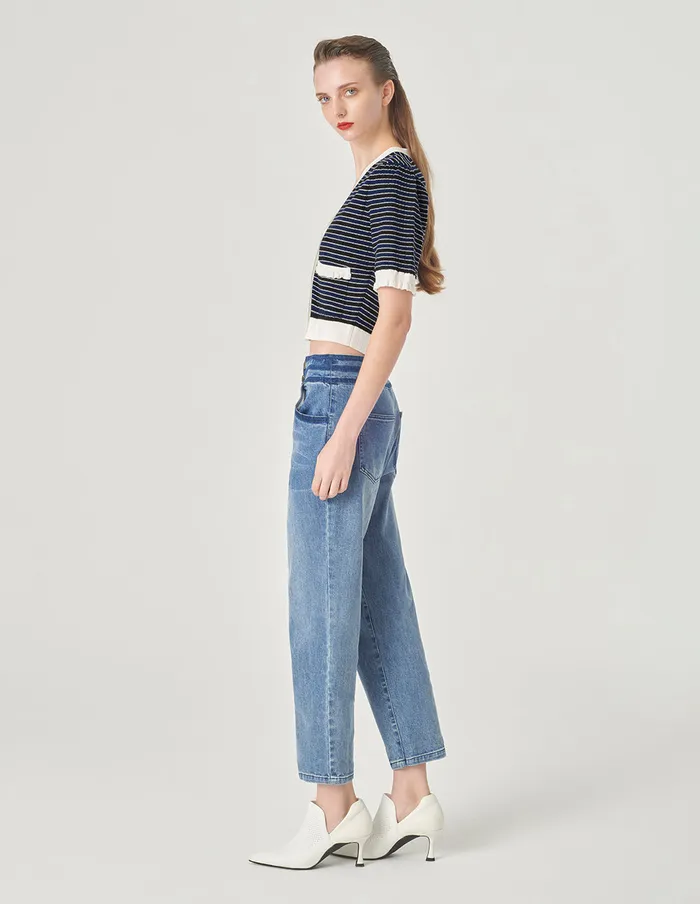 MARYLING Knitwear Colour Block VNeck Knitted Cardigan Blue And White 8211 Women MARYLING Knitwear Colour Block VNeck Knitted Cardigan Blue And White 8211 Women