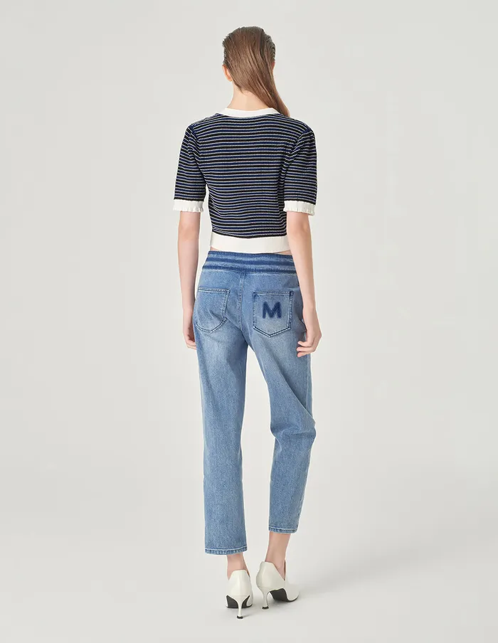 MARYLING Knitwear Colour Block VNeck Knitted Cardigan Blue And White 8211 Women MARYLING Knitwear Colour Block VNeck Knitted Cardigan Blue And White 8211 Women