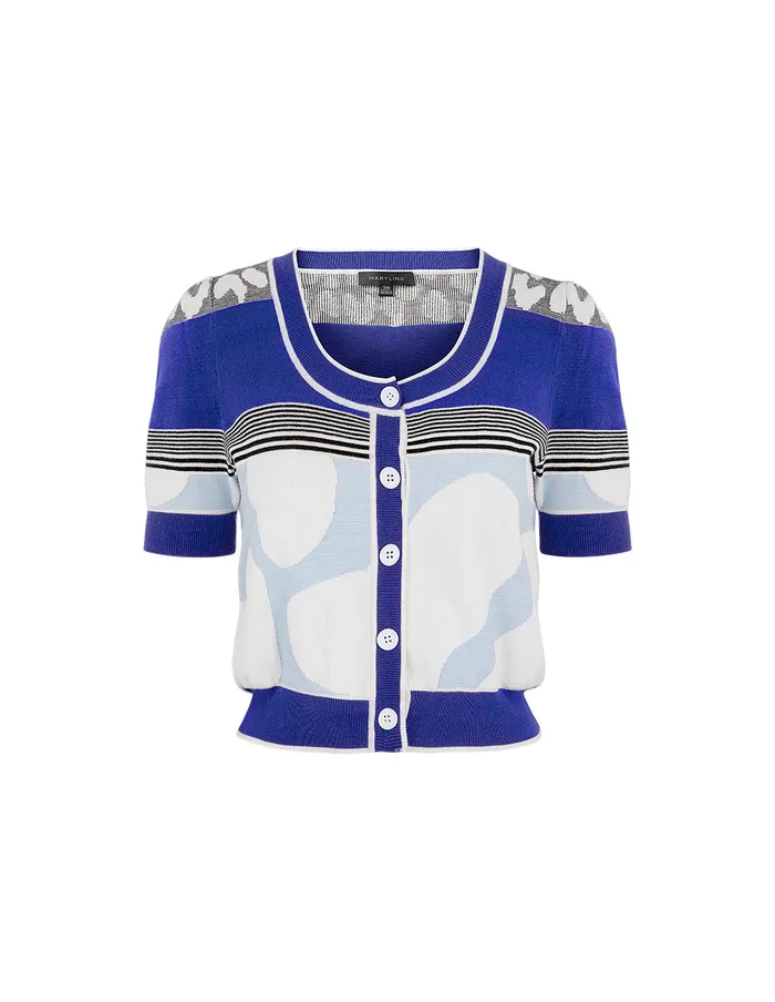 MARYLING Knitwear Colourblock Knitted Cardigan Blue And White 8211 Women MARYLING Knitwear Colourblock Knitted Cardigan Blue And White 8211 Women