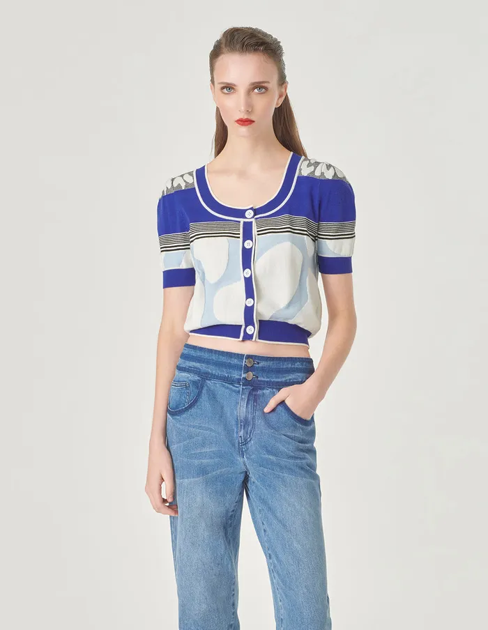 MARYLING Knitwear Colourblock Knitted Cardigan Blue And White 8211 Women MARYLING Knitwear Colourblock Knitted Cardigan Blue And White 8211 Women