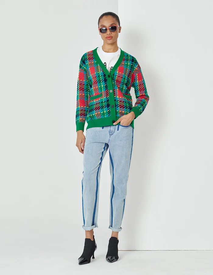 MARYLING Knitwear Colourful Plaid VNeck Knitted Cardigan Mix 8211 Women