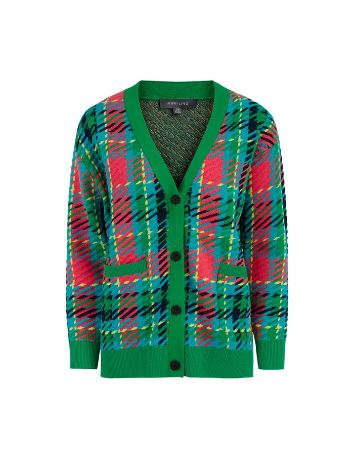 MARYLING Knitwear Colourful Plaid VNeck Knitted Cardigan Mix 8211 Women MARYLING Knitwear Colourful Plaid VNeck Knitted Cardigan Mix 8211 Women