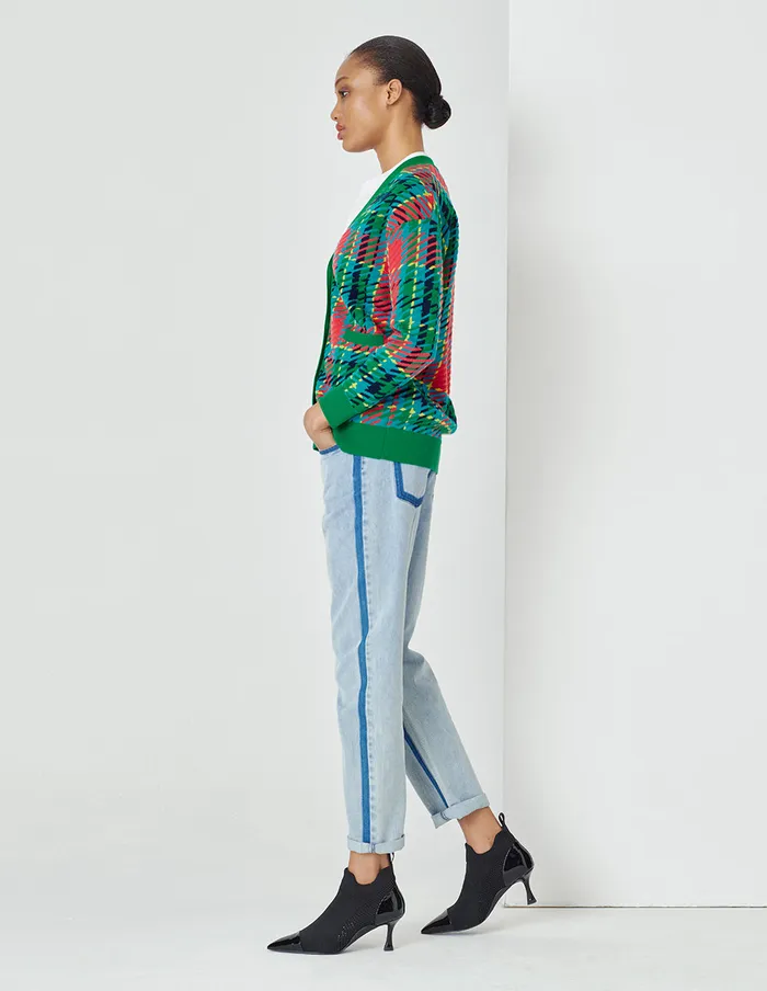 MARYLING Knitwear Colourful Plaid VNeck Knitted Cardigan Mix 8211 Women MARYLING Knitwear Colourful Plaid VNeck Knitted Cardigan Mix 8211 Women