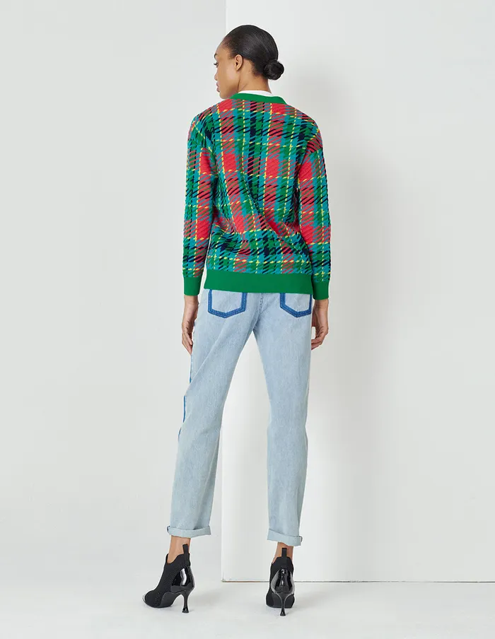 MARYLING Knitwear Colourful Plaid VNeck Knitted Cardigan Mix 8211 Women MARYLING Knitwear Colourful Plaid VNeck Knitted Cardigan Mix 8211 Women