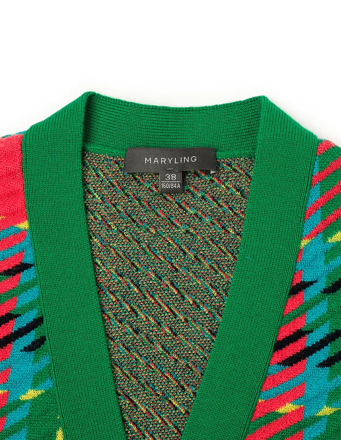 MARYLING Knitwear Colourful Plaid VNeck Knitted Cardigan Mix 8211 Women MARYLING Knitwear Colourful Plaid VNeck Knitted Cardigan Mix 8211 Women