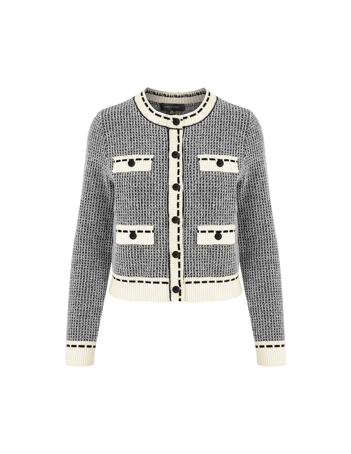 MARYLING Knitwear CrewNeck LongSleeve Cropped MultiPockets Wool Knitted Cardigan Monochrome 8211 Women MARYLING Knitwear CrewNeck LongSleeve Cropped MultiPockets Wool Knitted Cardigan Monochrome 8211 Women