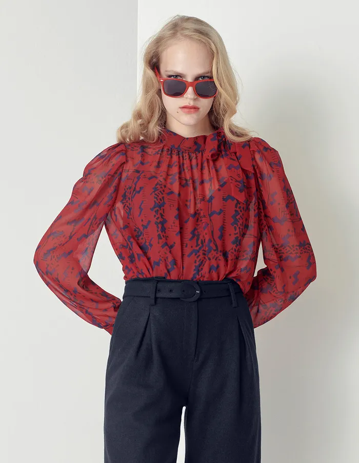 MARYLING Knitwear Elegant Red Geometric Print Turtleneck Pullover Red 8211 Women MARYLING Knitwear Elegant Red Geometric Print Turtleneck Pullover Red 8211 Women