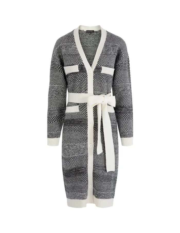 MARYLING Knitwear Gradient Light Gray Patterned Waisted Knitted Long Coat Grey 8211 Women MARYLING Knitwear Gradient Light Gray Patterned Waisted Knitted Long Coat Grey 8211 Women