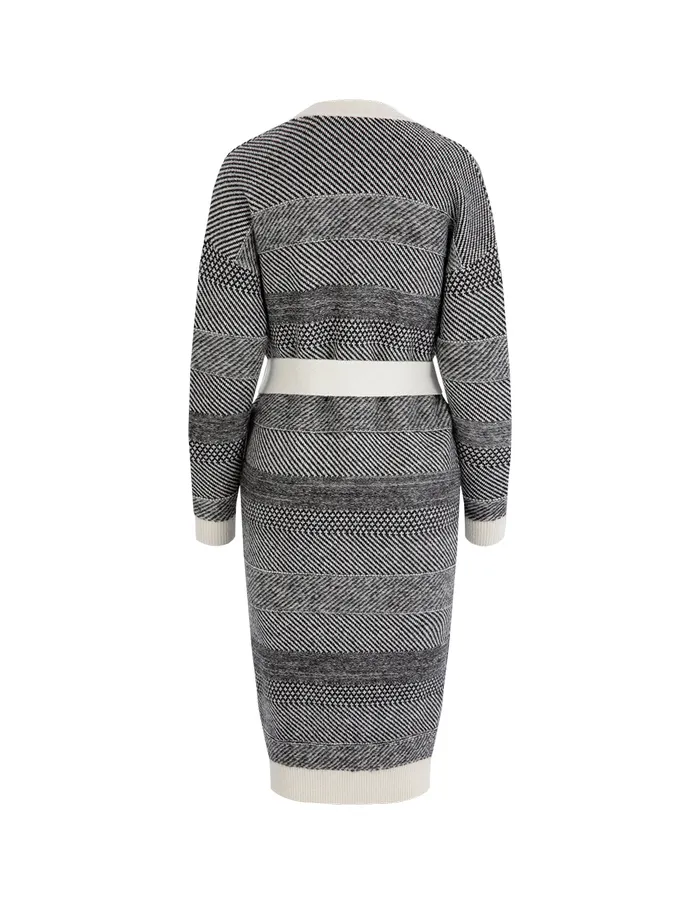 MARYLING Knitwear Gradient Light Gray Patterned Waisted Knitted Long Coat Grey 8211 Women MARYLING Knitwear Gradient Light Gray Patterned Waisted Knitted Long Coat Grey 8211 Women
