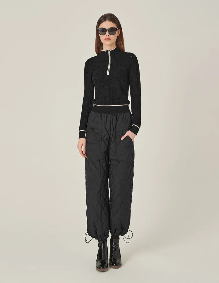 MARYLING Knitwear HalfHigh Collar WhiteStriped Zipper Knitted Sweater Monochrome 8211 Women