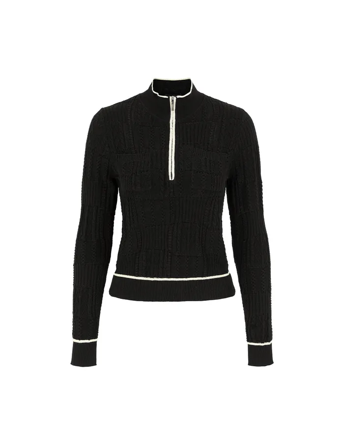MARYLING Knitwear HalfHigh Collar WhiteStriped Zipper Knitted Sweater Monochrome 8211 Women MARYLING Knitwear HalfHigh Collar WhiteStriped Zipper Knitted Sweater Monochrome 8211 Women