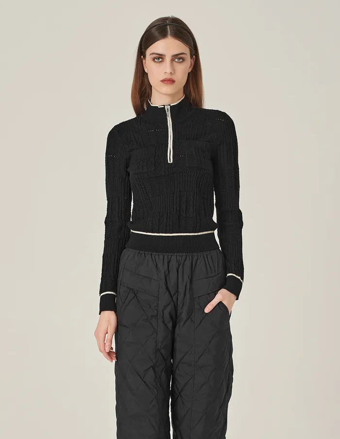 MARYLING Knitwear HalfHigh Collar WhiteStriped Zipper Knitted Sweater Monochrome 8211 Women MARYLING Knitwear HalfHigh Collar WhiteStriped Zipper Knitted Sweater Monochrome 8211 Women