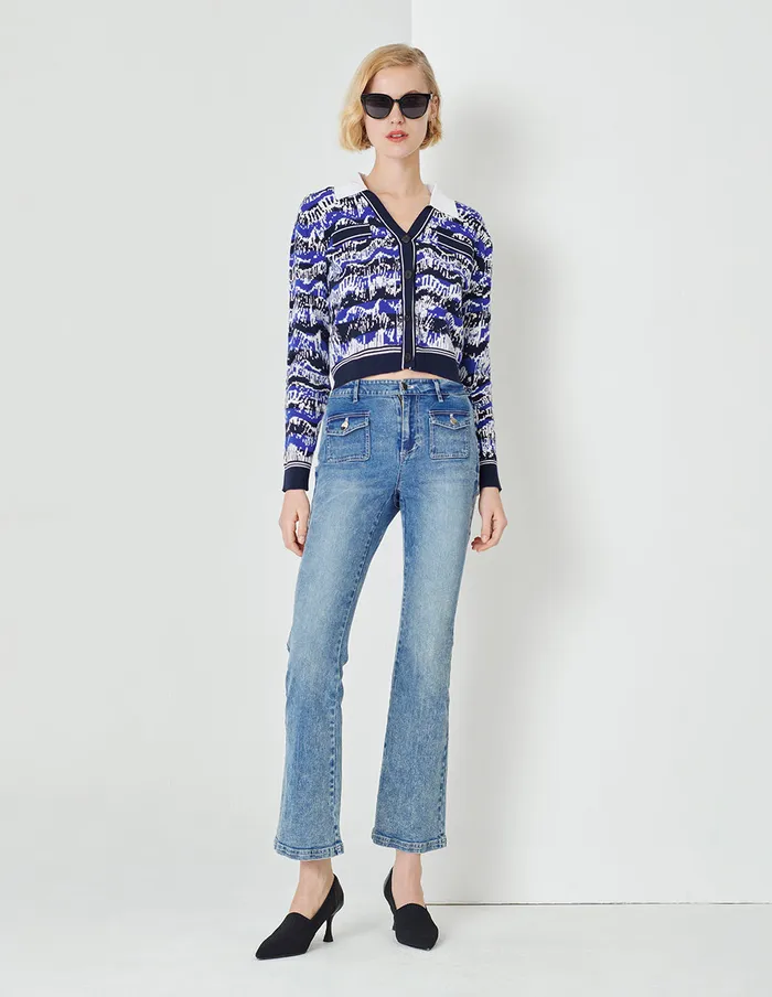 MARYLING Knitwear Night Coast False Collar Jacquard Knit Jacket Mix 8211 Women MARYLING Knitwear Night Coast False Collar Jacquard Knit Jacket Mix 8211 Women