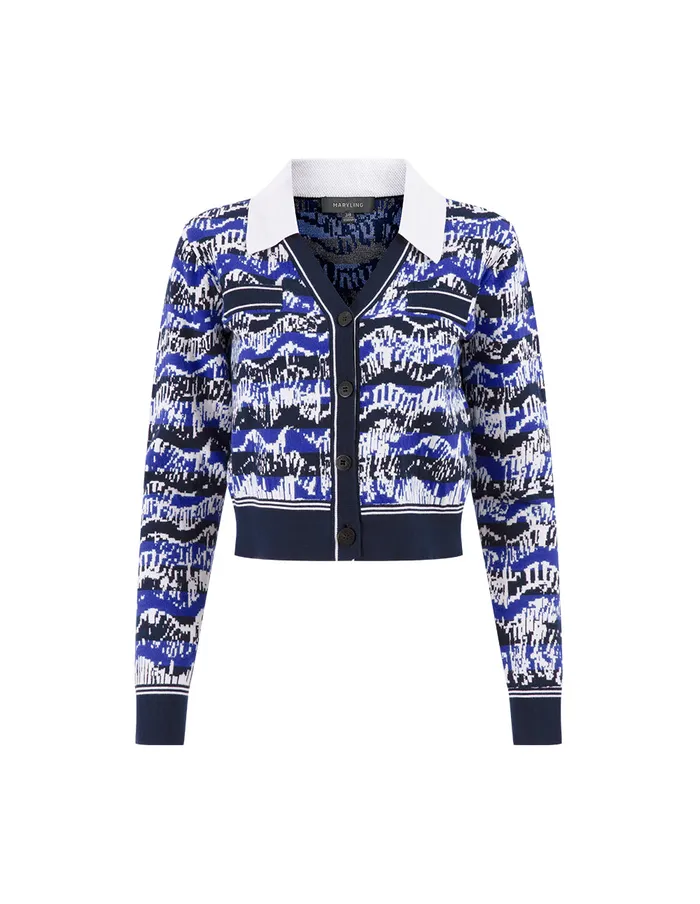 MARYLING Knitwear Night Coast False Collar Jacquard Knit Jacket Mix 8211 Women MARYLING Knitwear Night Coast False Collar Jacquard Knit Jacket Mix 8211 Women