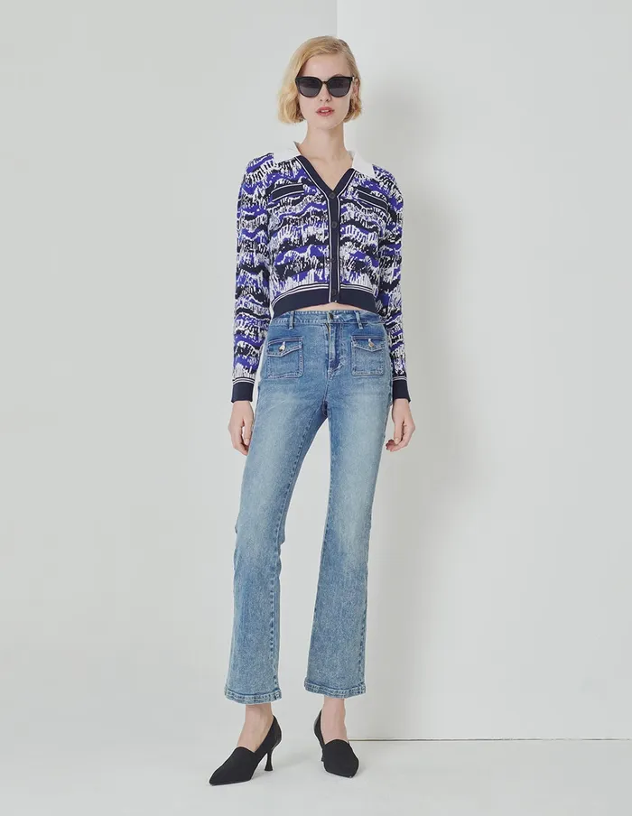 MARYLING Knitwear Night Coast False Collar Jacquard Knit Jacket Mix 8211 Women MARYLING Knitwear Night Coast False Collar Jacquard Knit Jacket Mix 8211 Women