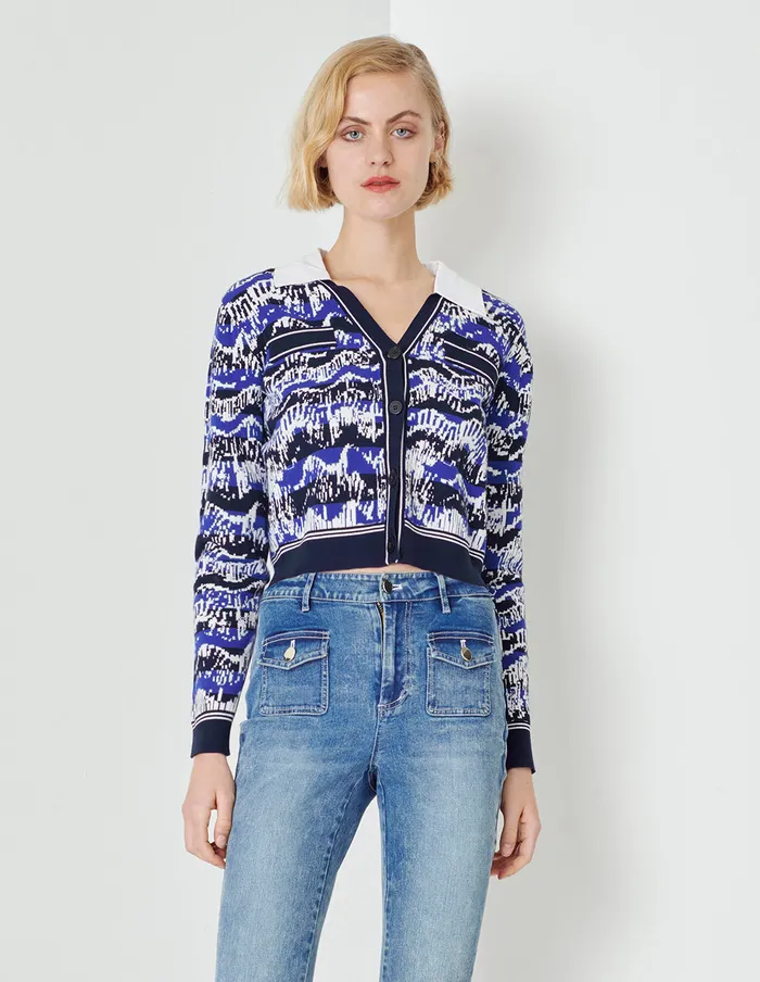 MARYLING Knitwear Night Coast False Collar Jacquard Knit Jacket Mix 8211 Women MARYLING Knitwear Night Coast False Collar Jacquard Knit Jacket Mix 8211 Women