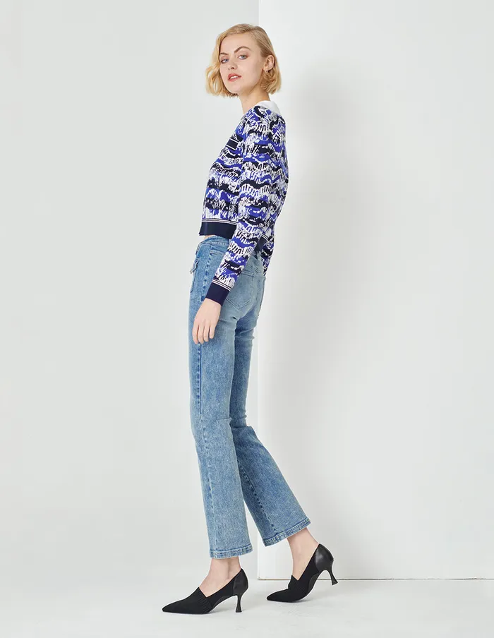 MARYLING Knitwear Night Coast False Collar Jacquard Knit Jacket Mix 8211 Women MARYLING Knitwear Night Coast False Collar Jacquard Knit Jacket Mix 8211 Women
