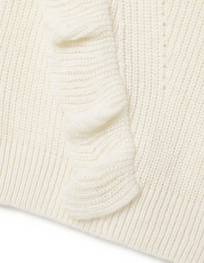 MARYLING Knitwear OffWhite VNeck Ruffled Knit Pullover Cream 8211 Women MARYLING Knitwear OffWhite VNeck Ruffled Knit Pullover Cream 8211 Women