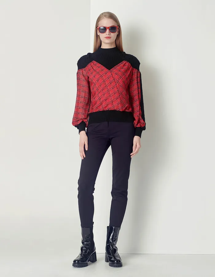 MARYLING Knitwear Red And Black Plaid Turtleneck Black Print Pullover Checks 8211 Women MARYLING Knitwear Red And Black Plaid Turtleneck Black Print Pullover Checks 8211 Women