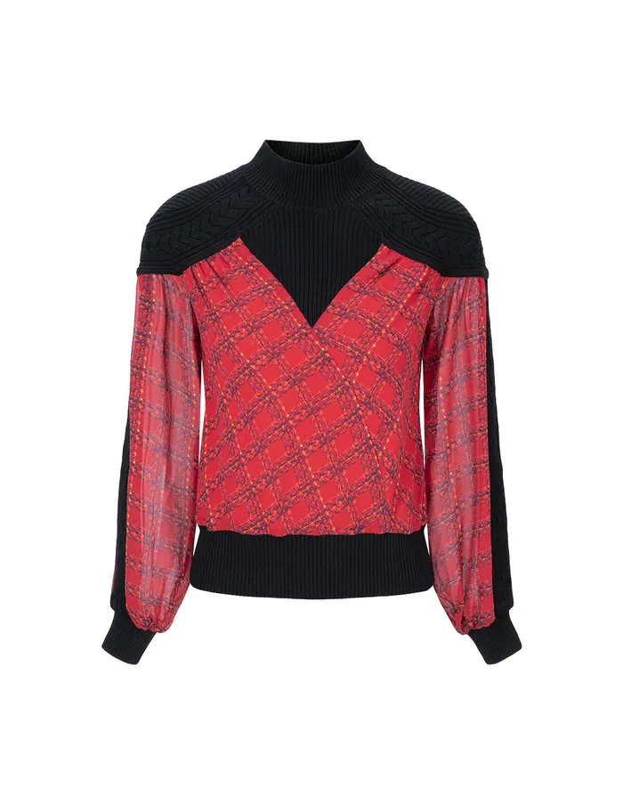 MARYLING Knitwear Red And Black Plaid Turtleneck Black Print Pullover Checks 8211 Women MARYLING Knitwear Red And Black Plaid Turtleneck Black Print Pullover Checks 8211 Women