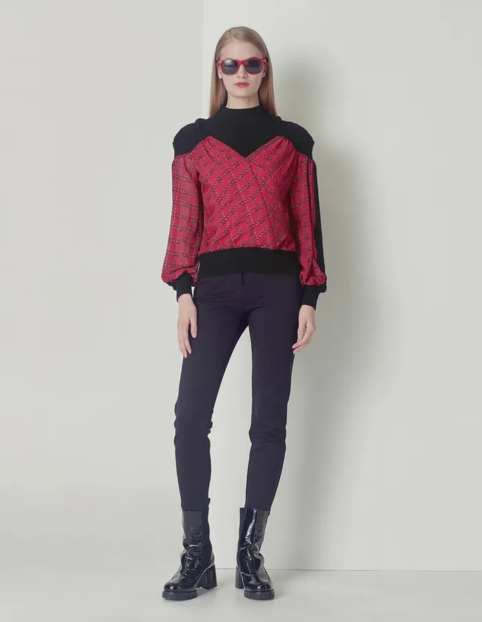 MARYLING Knitwear Red And Black Plaid Turtleneck Black Print Pullover Checks 8211 Women MARYLING Knitwear Red And Black Plaid Turtleneck Black Print Pullover Checks 8211 Women