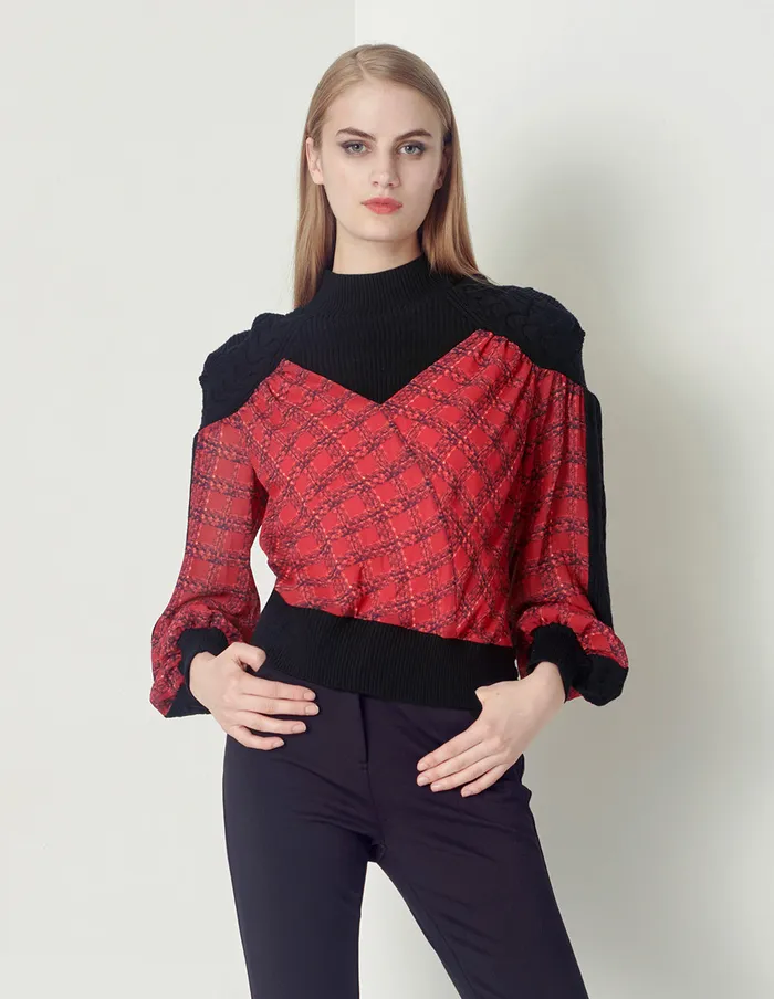 MARYLING Knitwear Red And Black Plaid Turtleneck Black Print Pullover Checks 8211 Women MARYLING Knitwear Red And Black Plaid Turtleneck Black Print Pullover Checks 8211 Women