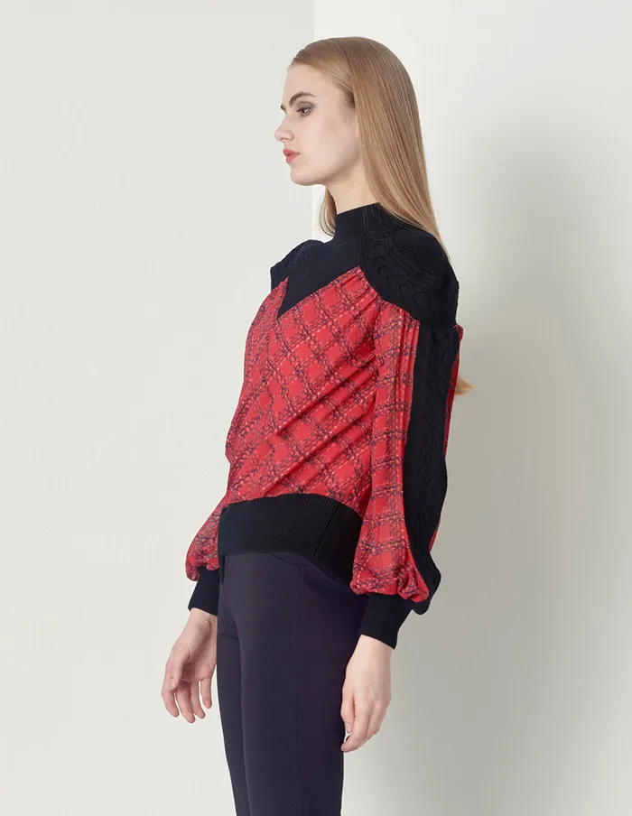 MARYLING Knitwear Red And Black Plaid Turtleneck Black Print Pullover Checks 8211 Women MARYLING Knitwear Red And Black Plaid Turtleneck Black Print Pullover Checks 8211 Women