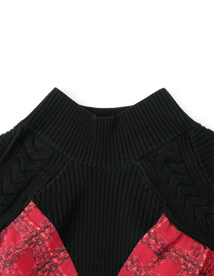 MARYLING Knitwear Red And Black Plaid Turtleneck Black Print Pullover Checks 8211 Women MARYLING Knitwear Red And Black Plaid Turtleneck Black Print Pullover Checks 8211 Women