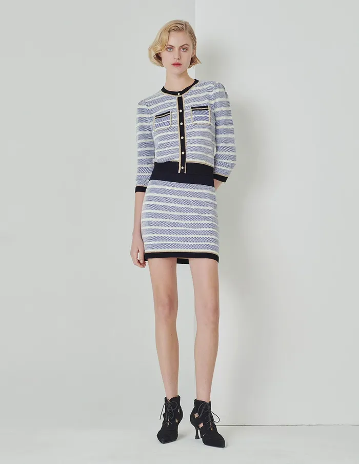 MARYLING Knitwear Round Neck Striped MidSleeve Knitted Cardigan Mix 8211 Women MARYLING Knitwear Round Neck Striped MidSleeve Knitted Cardigan Mix 8211 Women