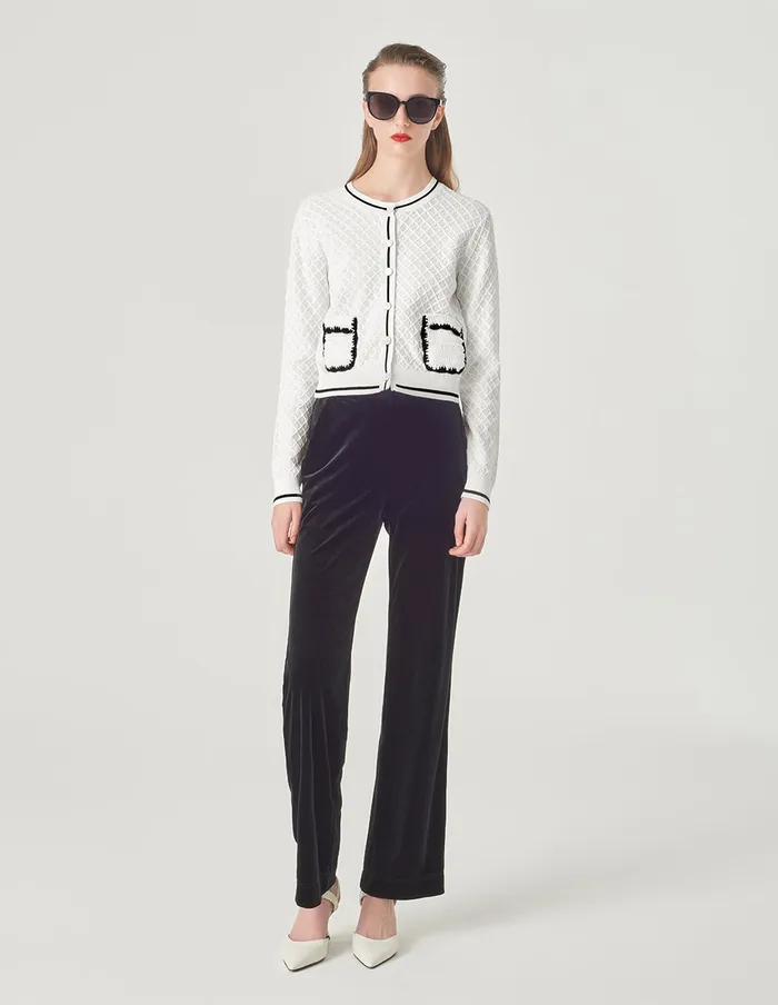 MARYLING Knitwear Round Neck White Knitted Cardigan Snow 8211 Women