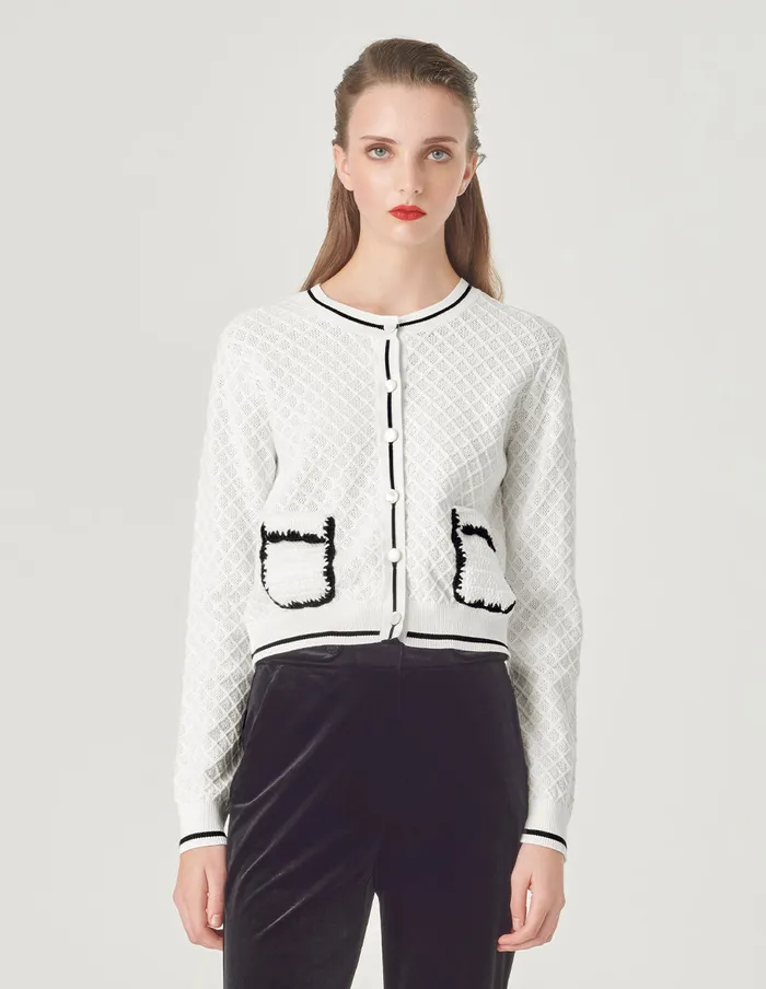 MARYLING Knitwear Round Neck White Knitted Cardigan Snow 8211 Women MARYLING Knitwear Round Neck White Knitted Cardigan Snow 8211 Women