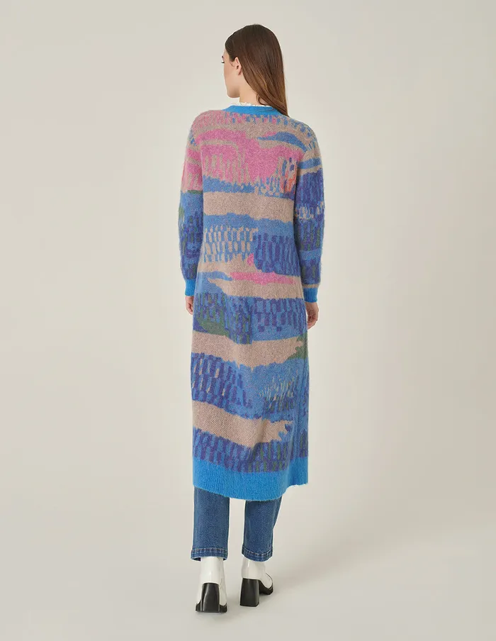 MARYLING Knitwear VNeck ColorStriped Jacquard Long Knitted Cardigan Dark Blue 8211 Women MARYLING Knitwear VNeck ColorStriped Jacquard Long Knitted Cardigan Dark Blue 8211 Women