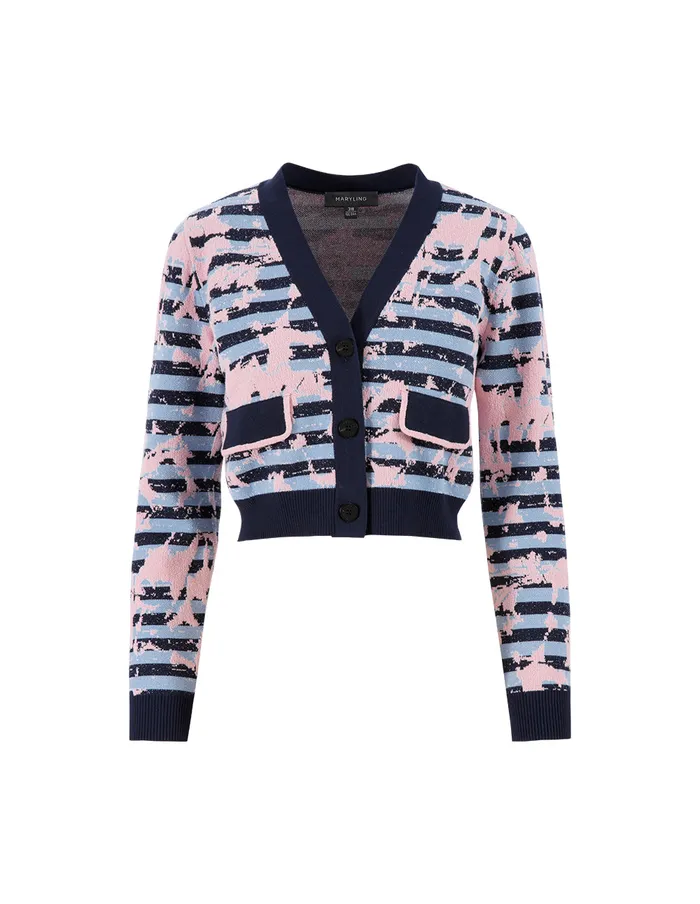 MARYLING Knitwear VNeck Jacquard Knitted Cardigan Mix 8211 Women MARYLING Knitwear VNeck Jacquard Knitted Cardigan Mix 8211 Women