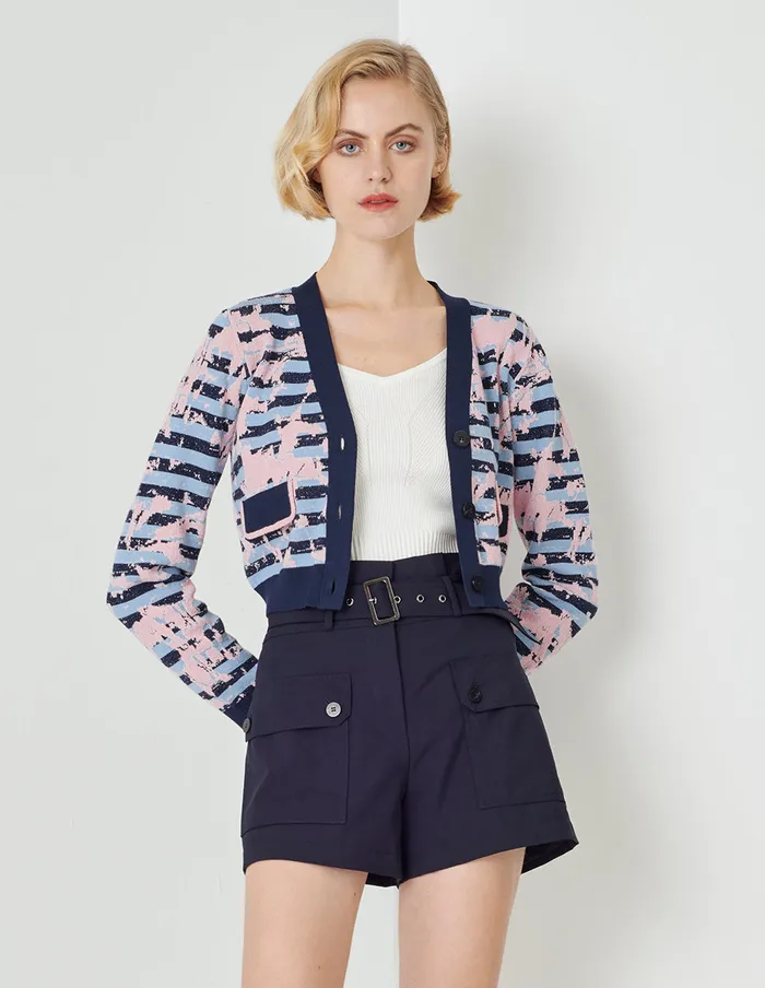 MARYLING Knitwear VNeck Jacquard Knitted Cardigan Mix 8211 Women MARYLING Knitwear VNeck Jacquard Knitted Cardigan Mix 8211 Women